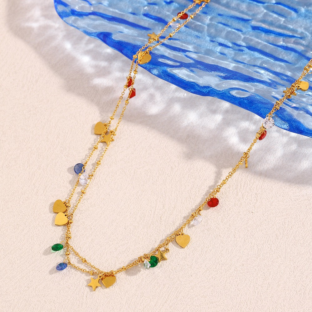 Rainbow star layer necklace