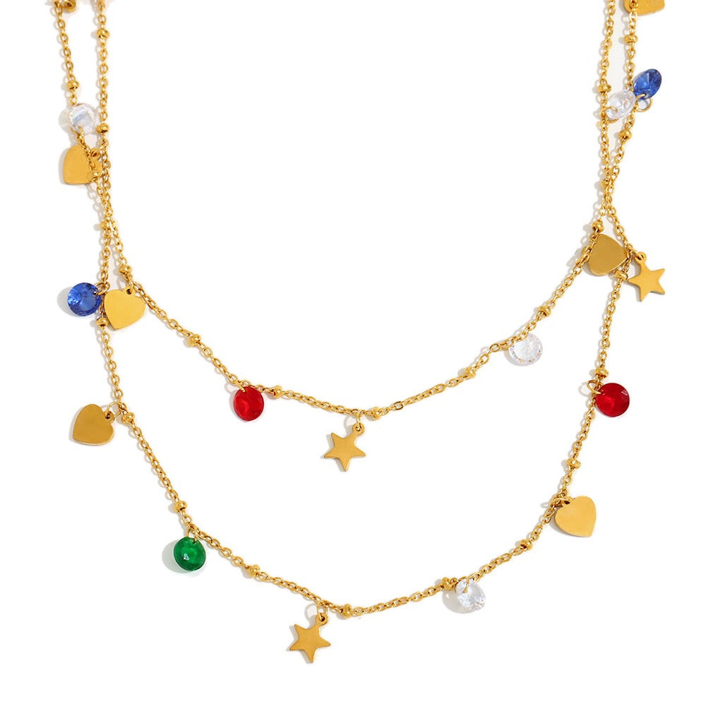Rainbow star layer necklace