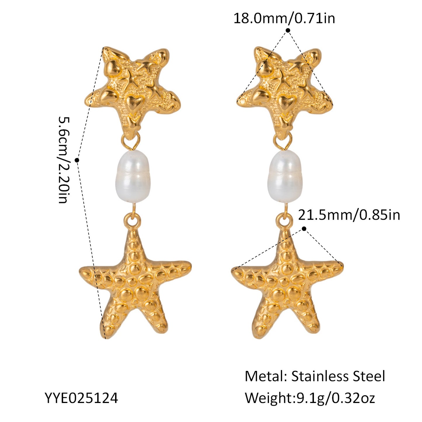 Pearly double starfish earrings