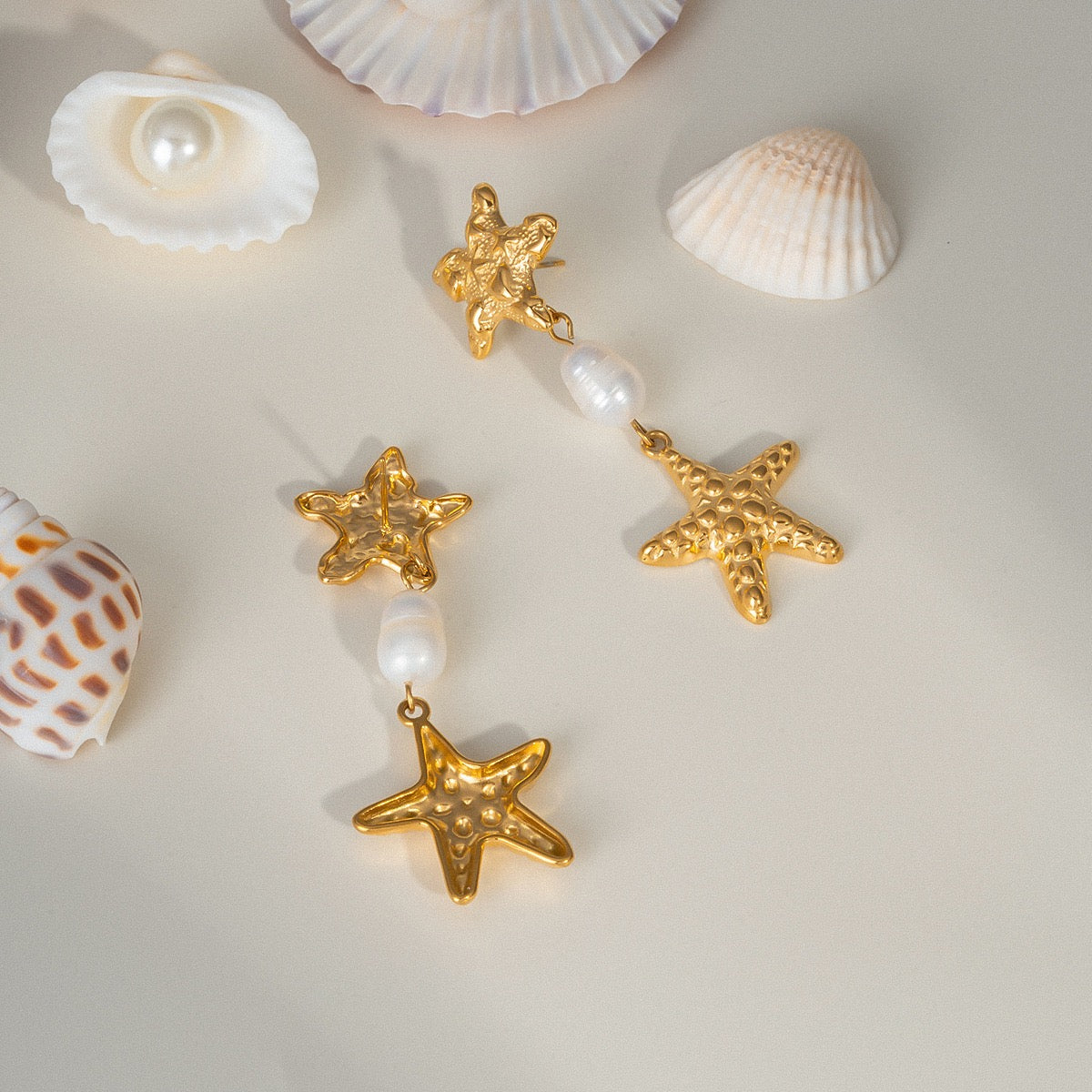Pearly double starfish earrings