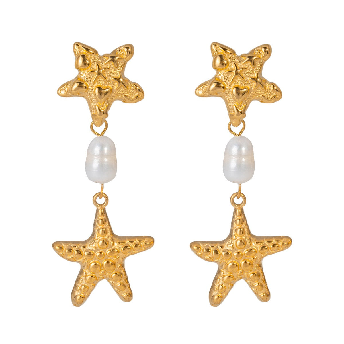 Pearly double starfish earrings