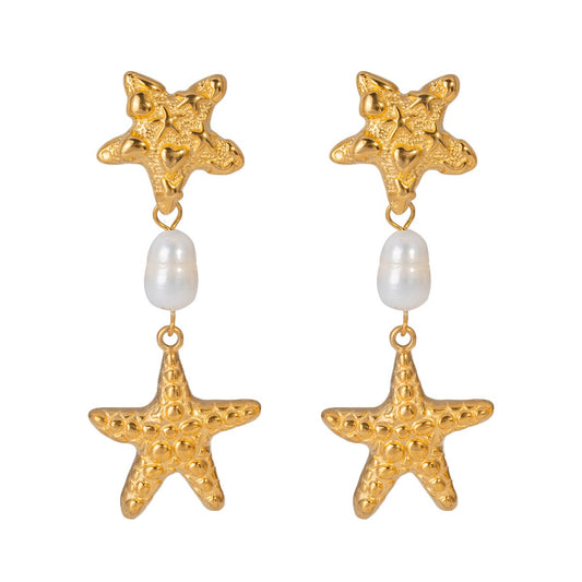 Pearly double starfish earrings