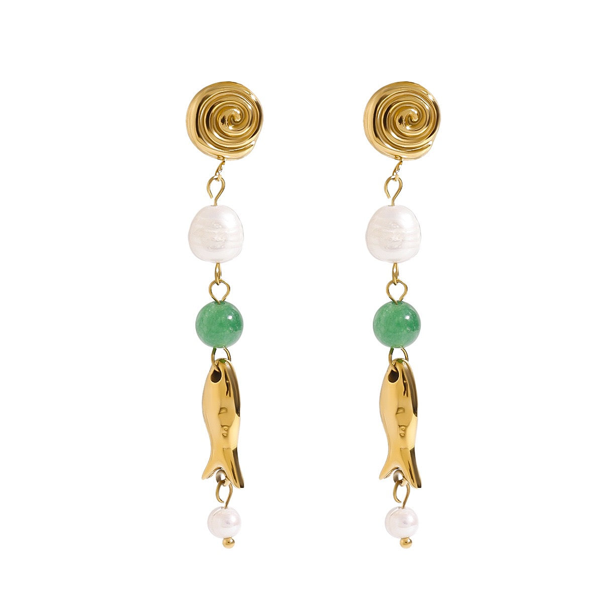 Green fish beach earrings