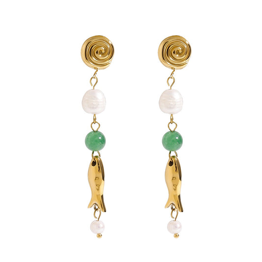 Green fish beach earrings