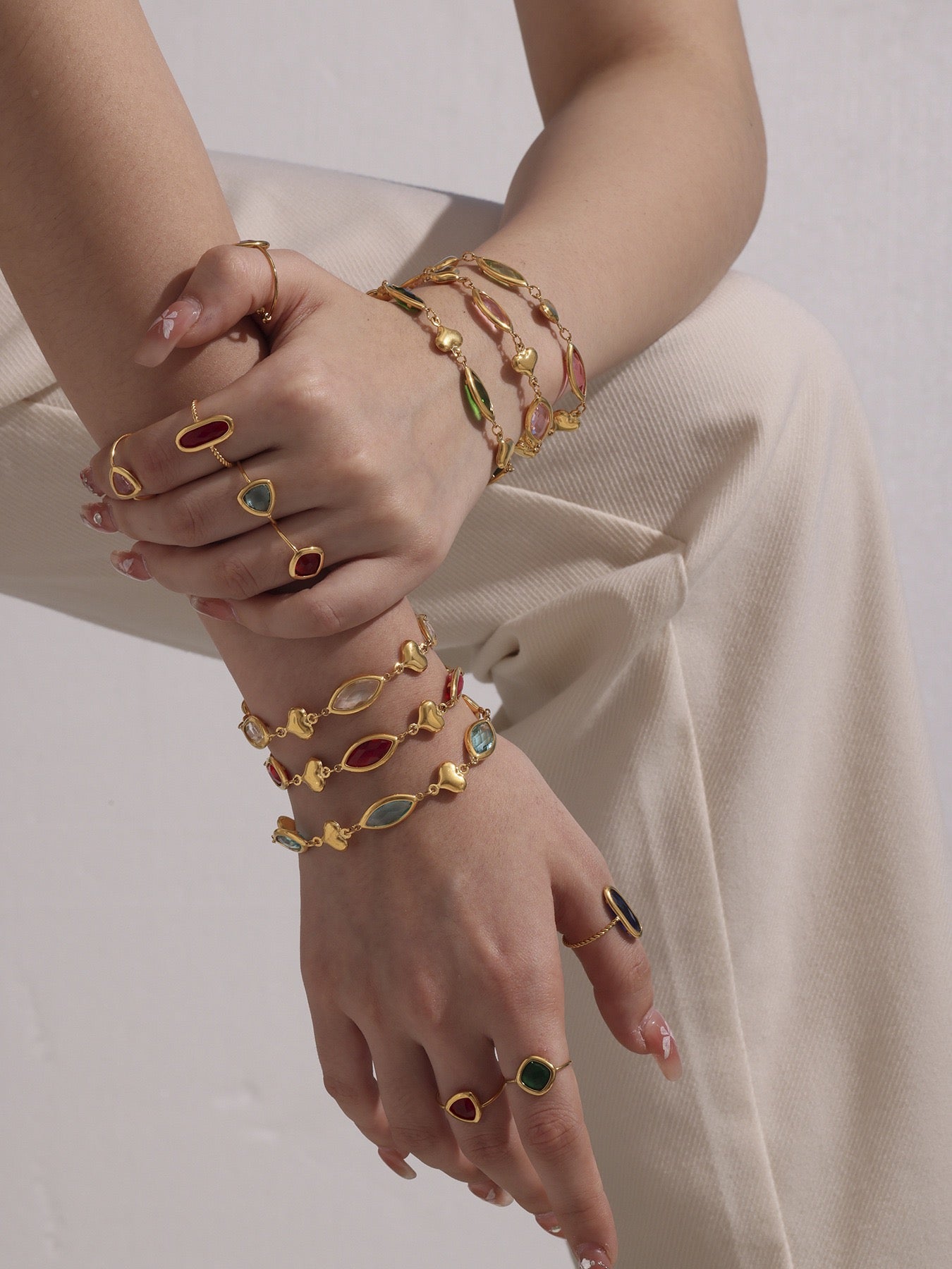 Heart rainbow glass bracelet