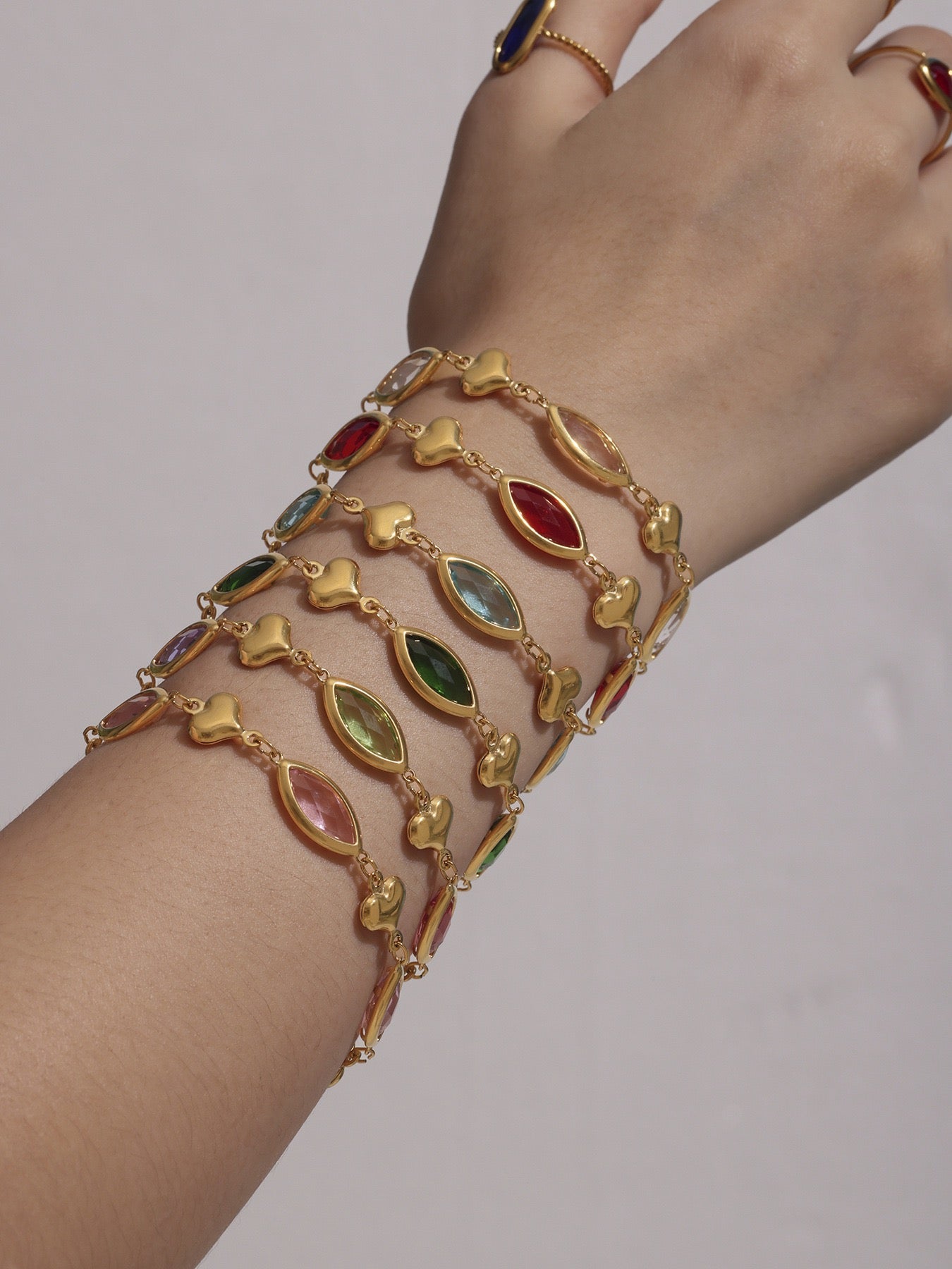 Heart rainbow glass bracelet