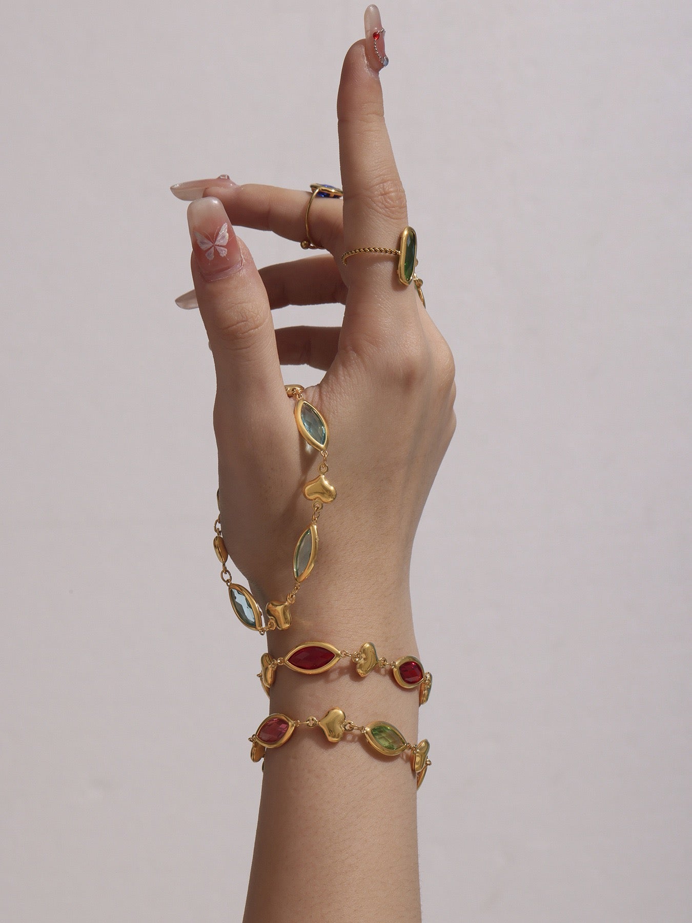 Heart rainbow glass bracelet