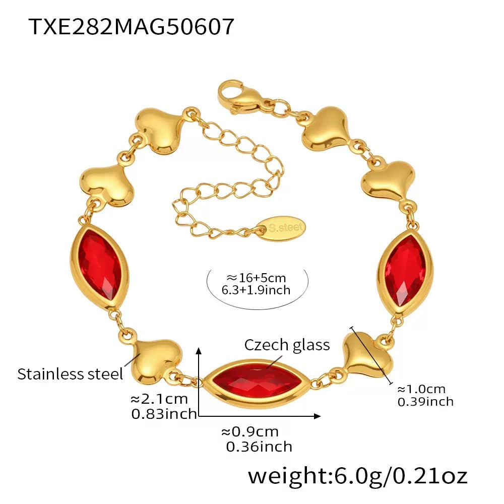 Heart rainbow glass bracelet