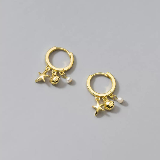 Dainty sterling silver starfish hoops