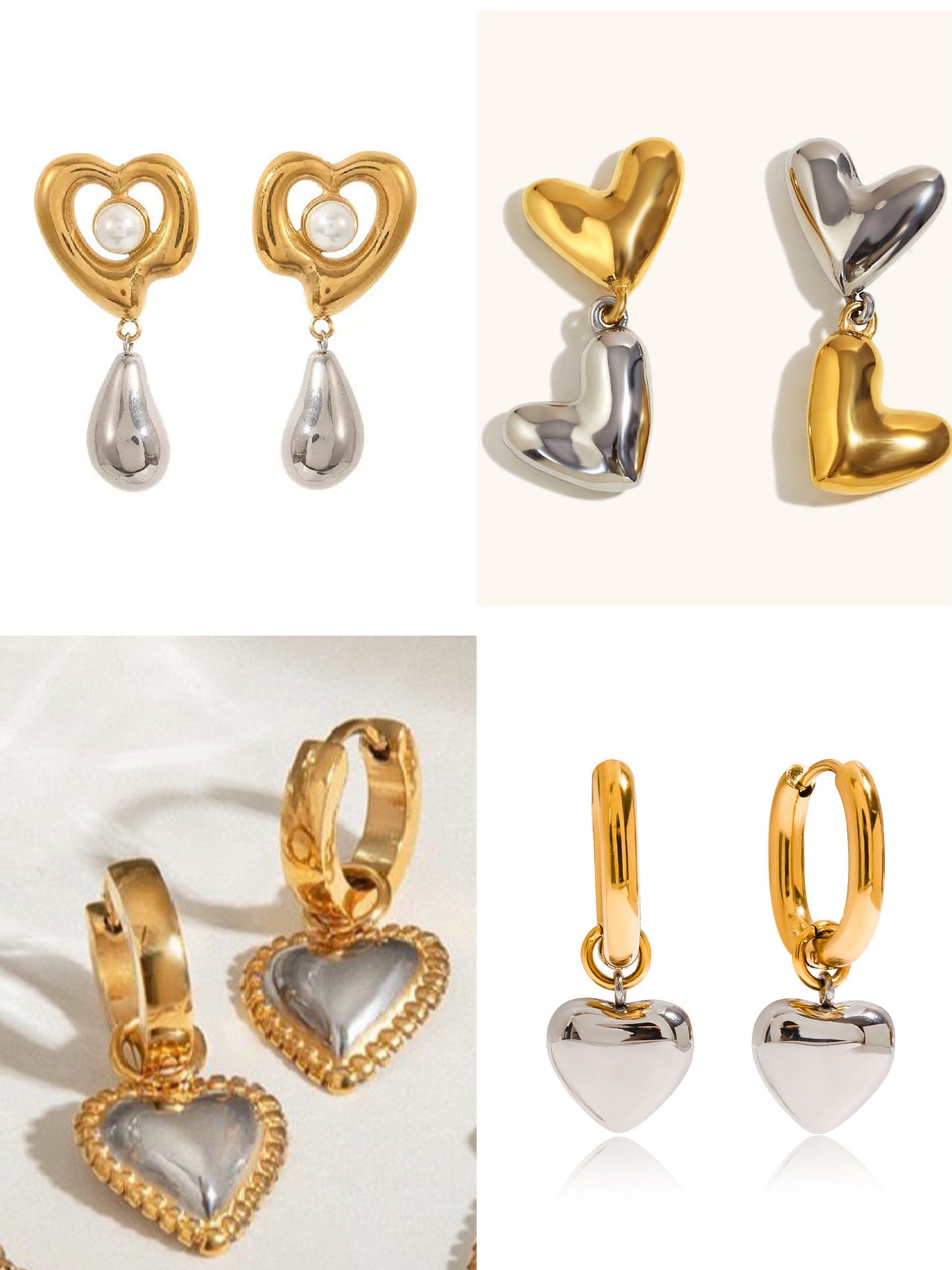 Two tones heart earrings
