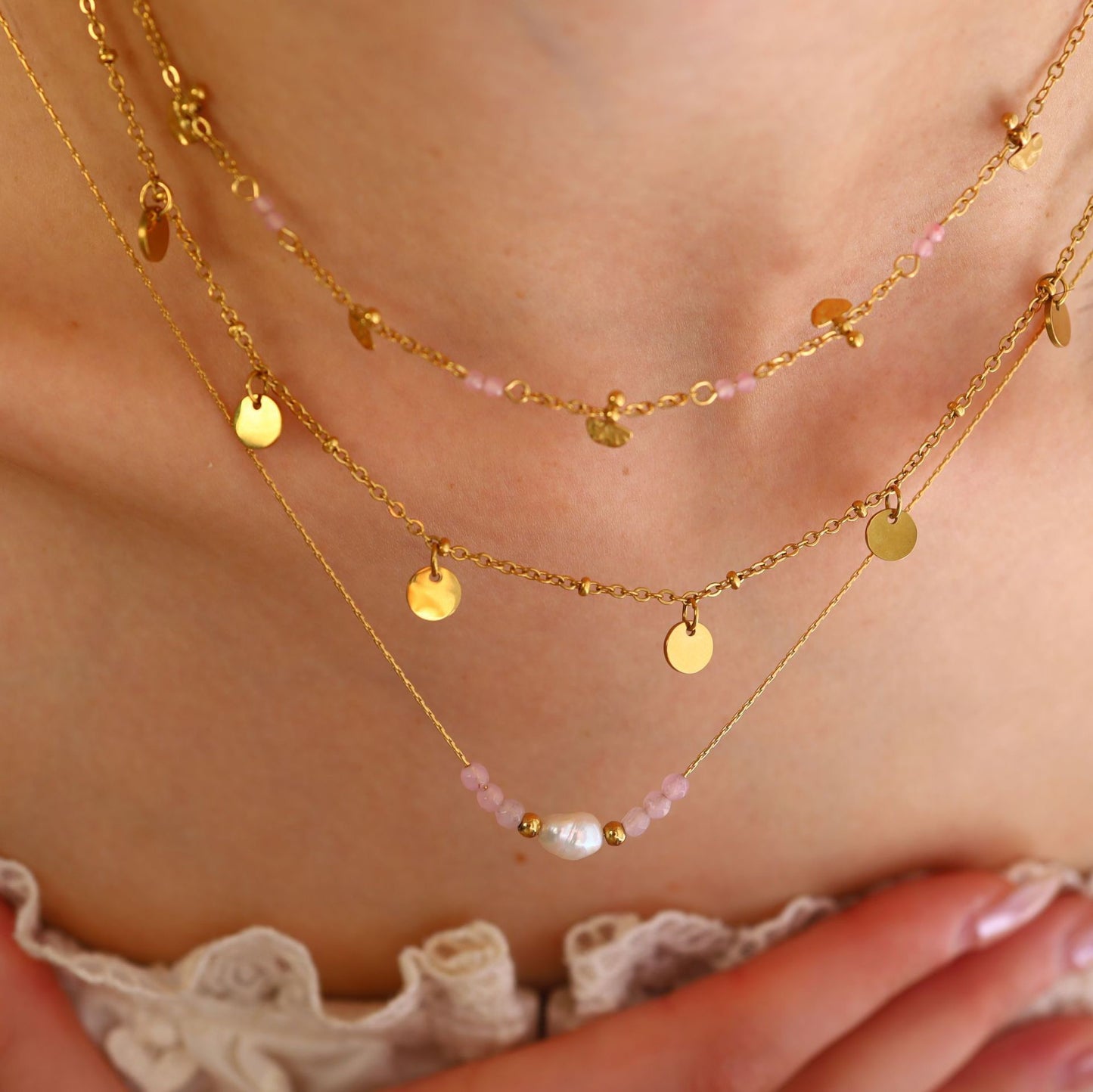 Little pink drop necklace