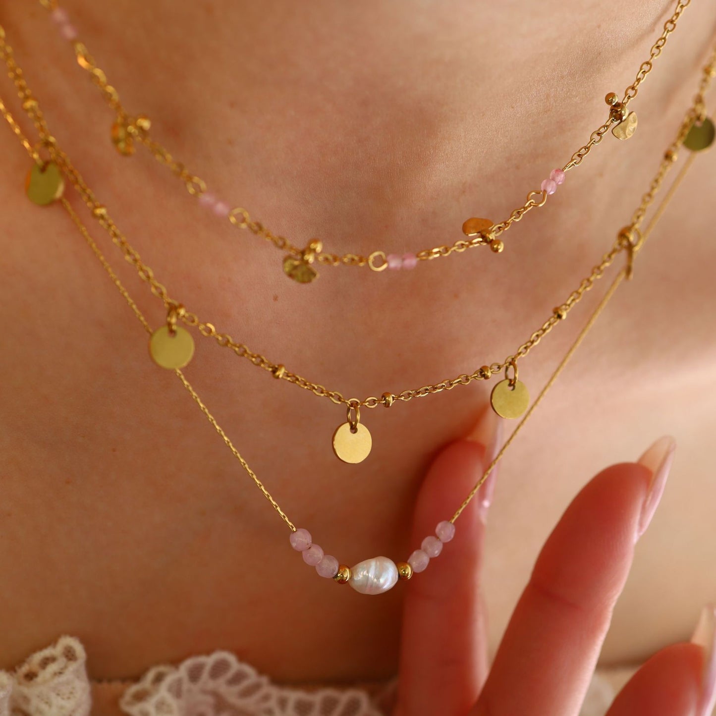 Little pink drop necklace