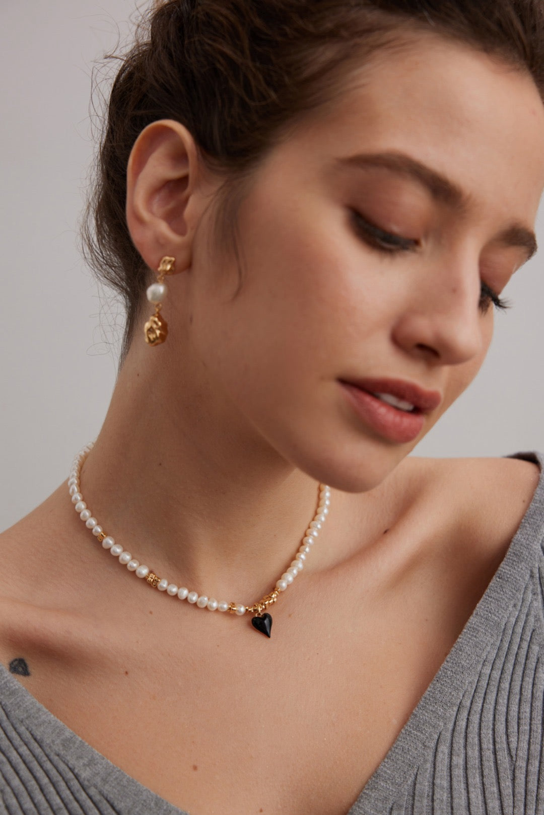 Mengbai Golden drop pearl earrings