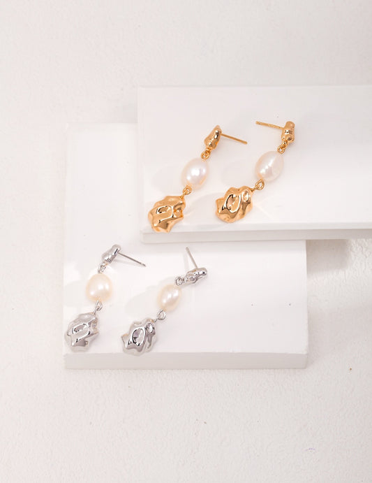 Mengbai Golden drop pearl earrings