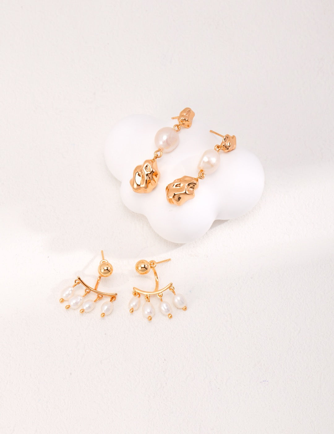 Mengbai Golden drop pearl earrings