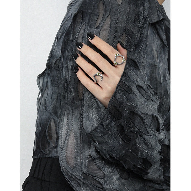 Olive hoop sterling silver ring