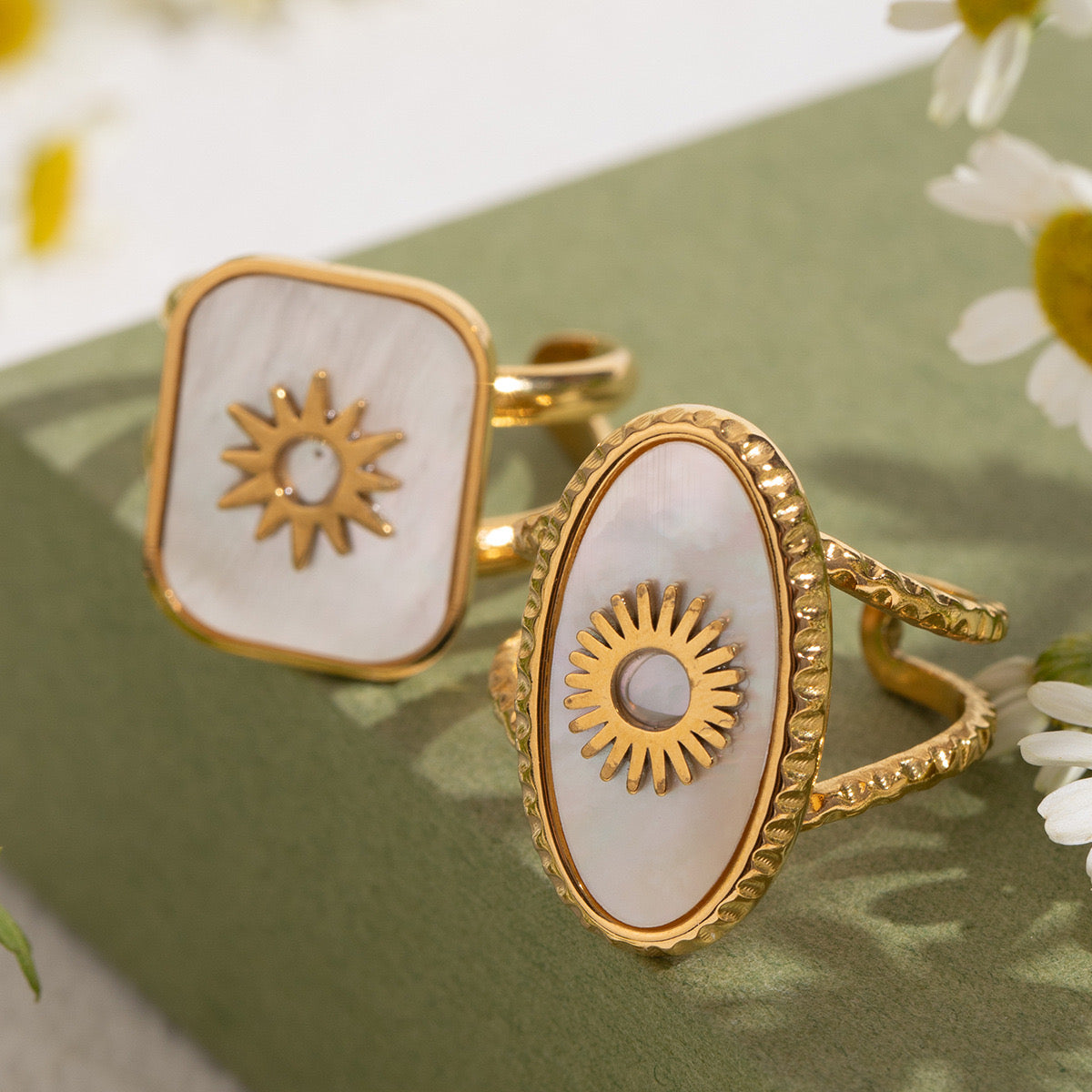 Quinn Pearly Sun rings