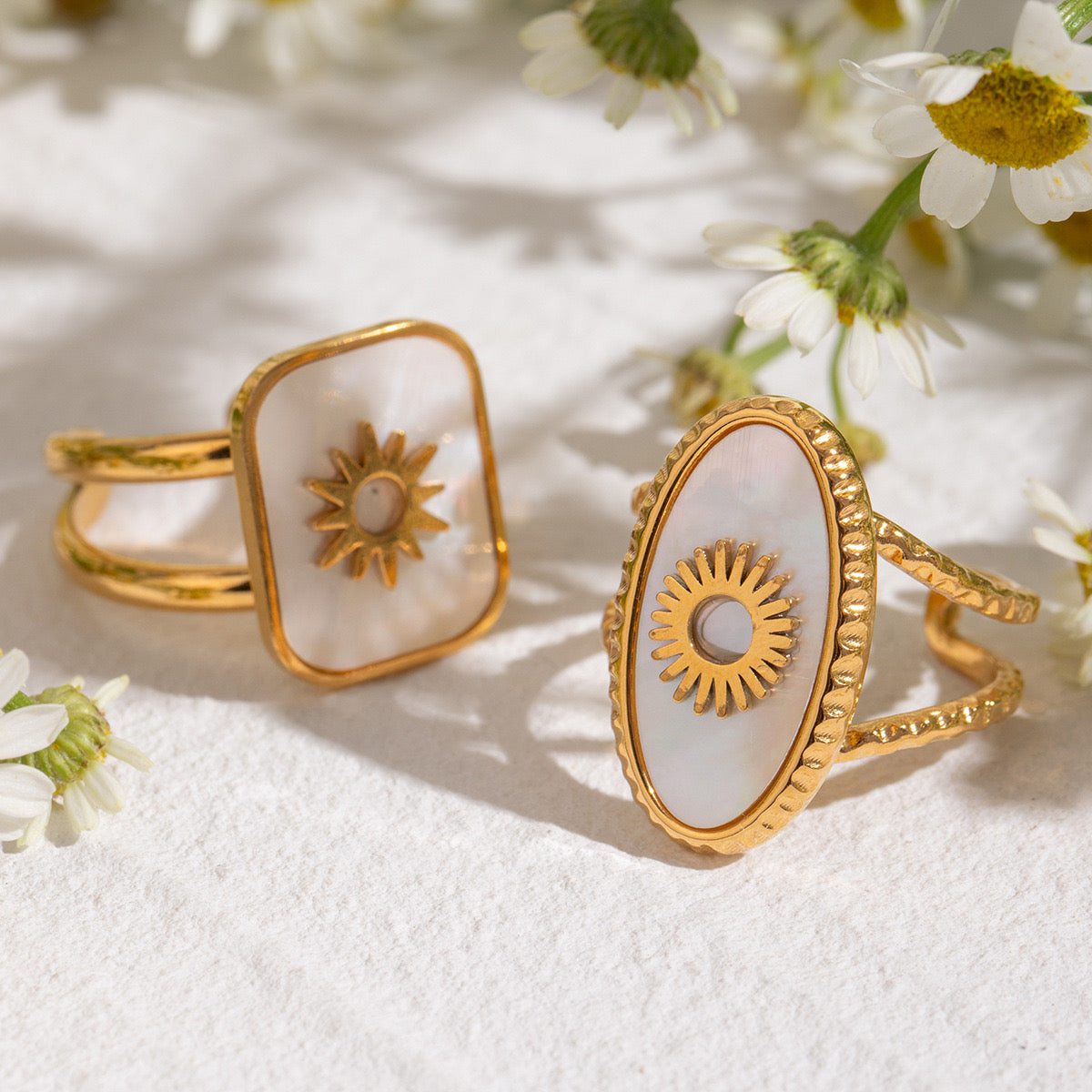 Quinn Pearly Sun rings