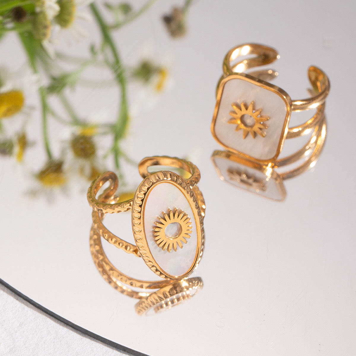 Quinn Pearly Sun rings