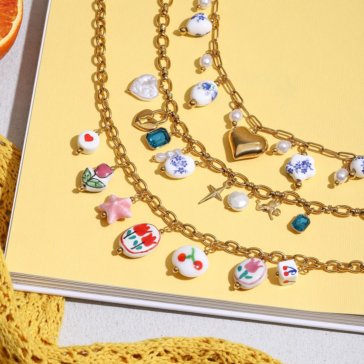 Flower color charm necklace