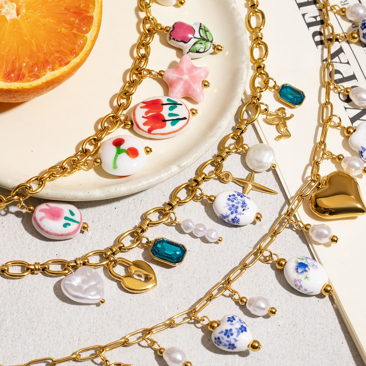 Flower color charm necklace