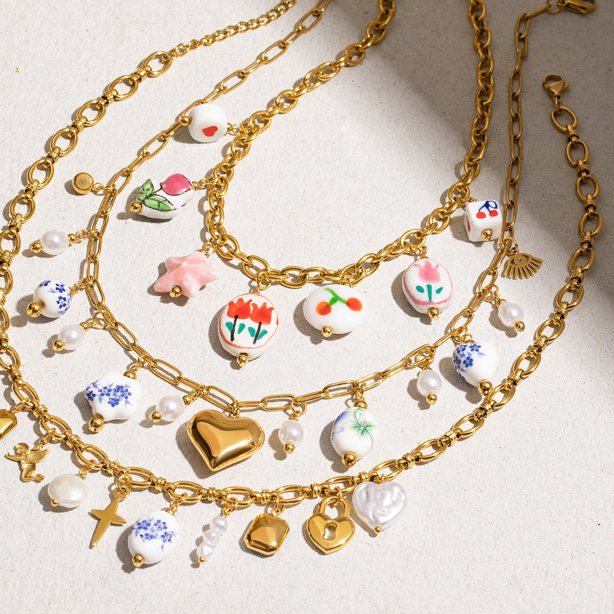 Flower color charm necklace