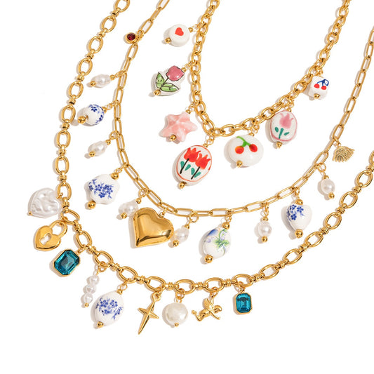 Flower color charm necklace