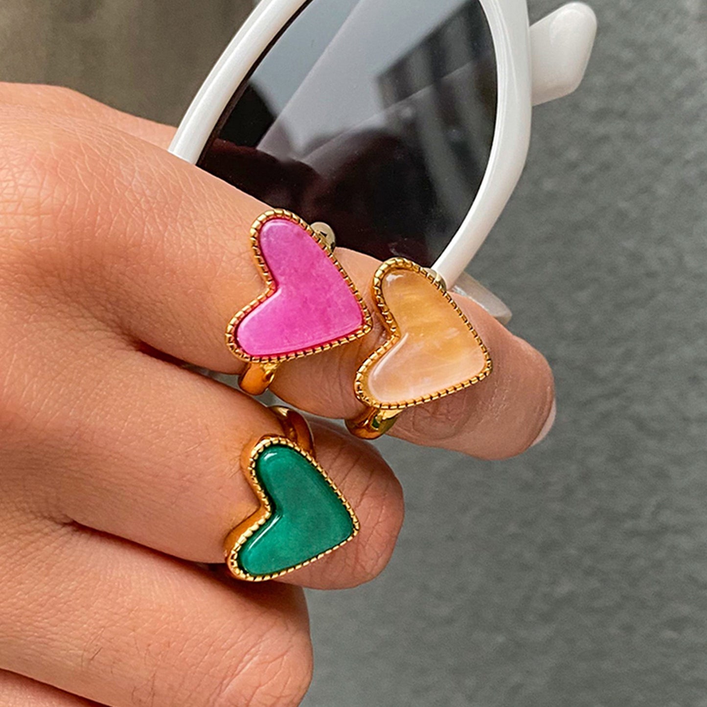 Rainbow heart rings