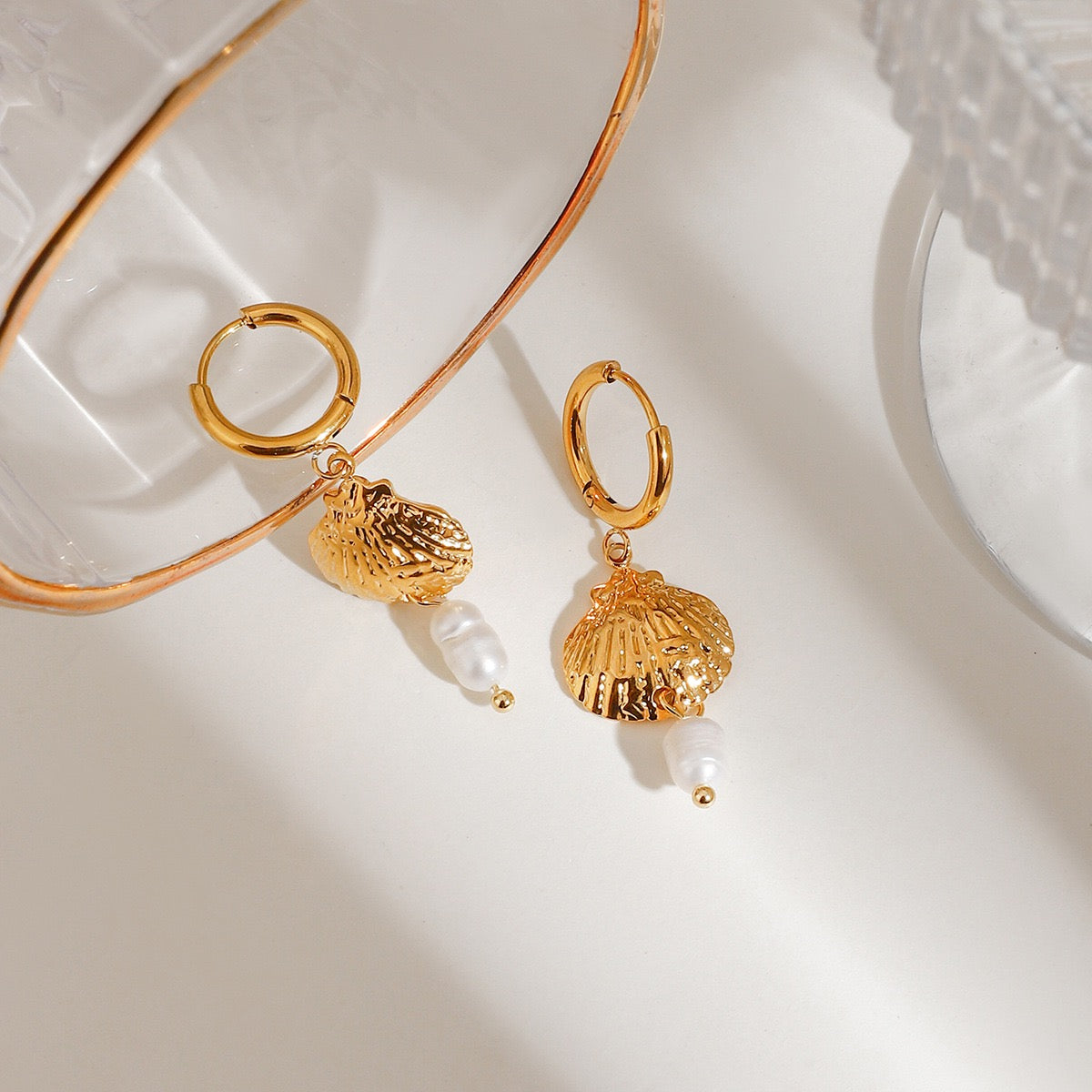 Shell pearls hoops