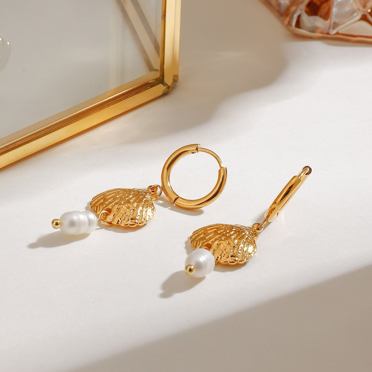 Shell pearls hoops