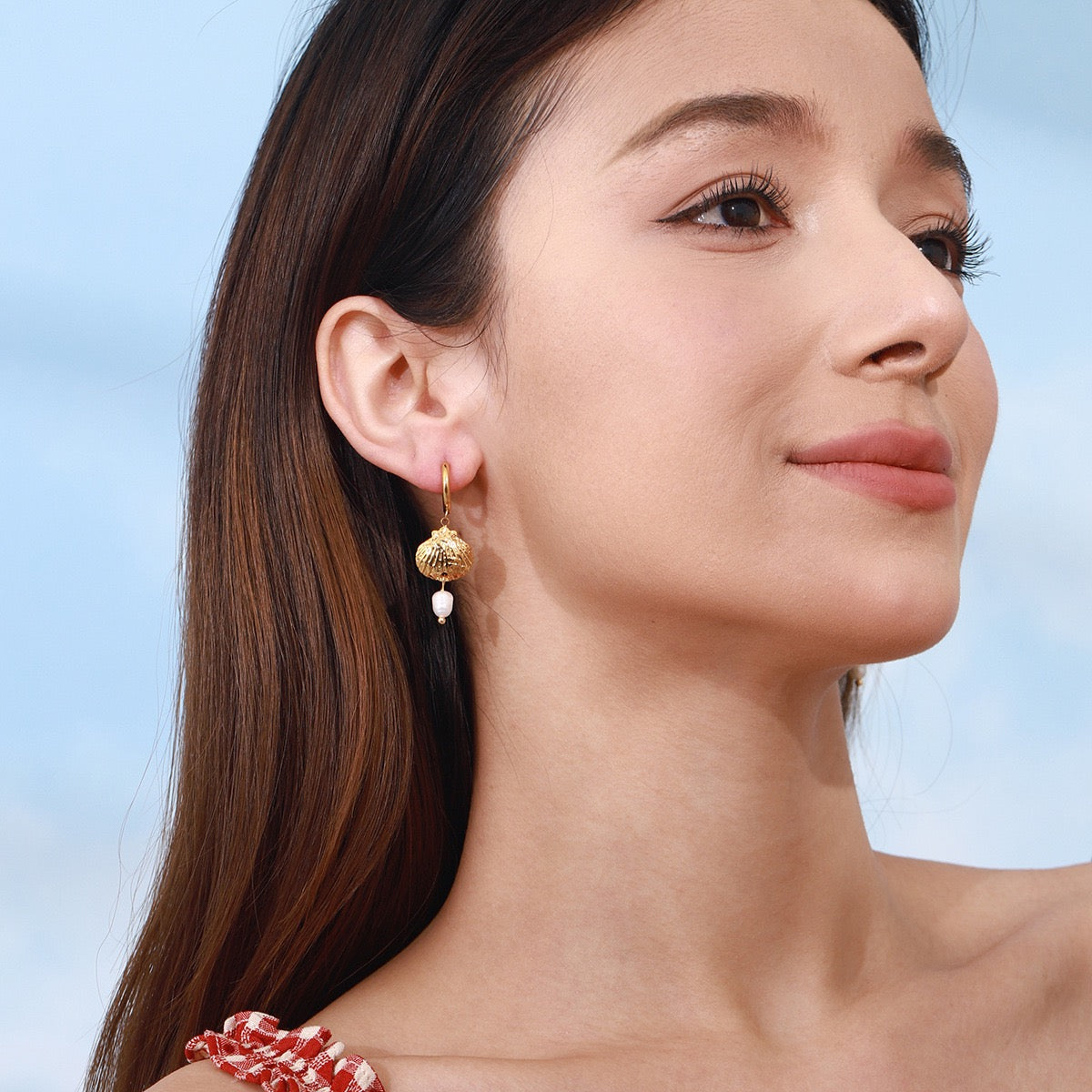 Shell pearls hoops