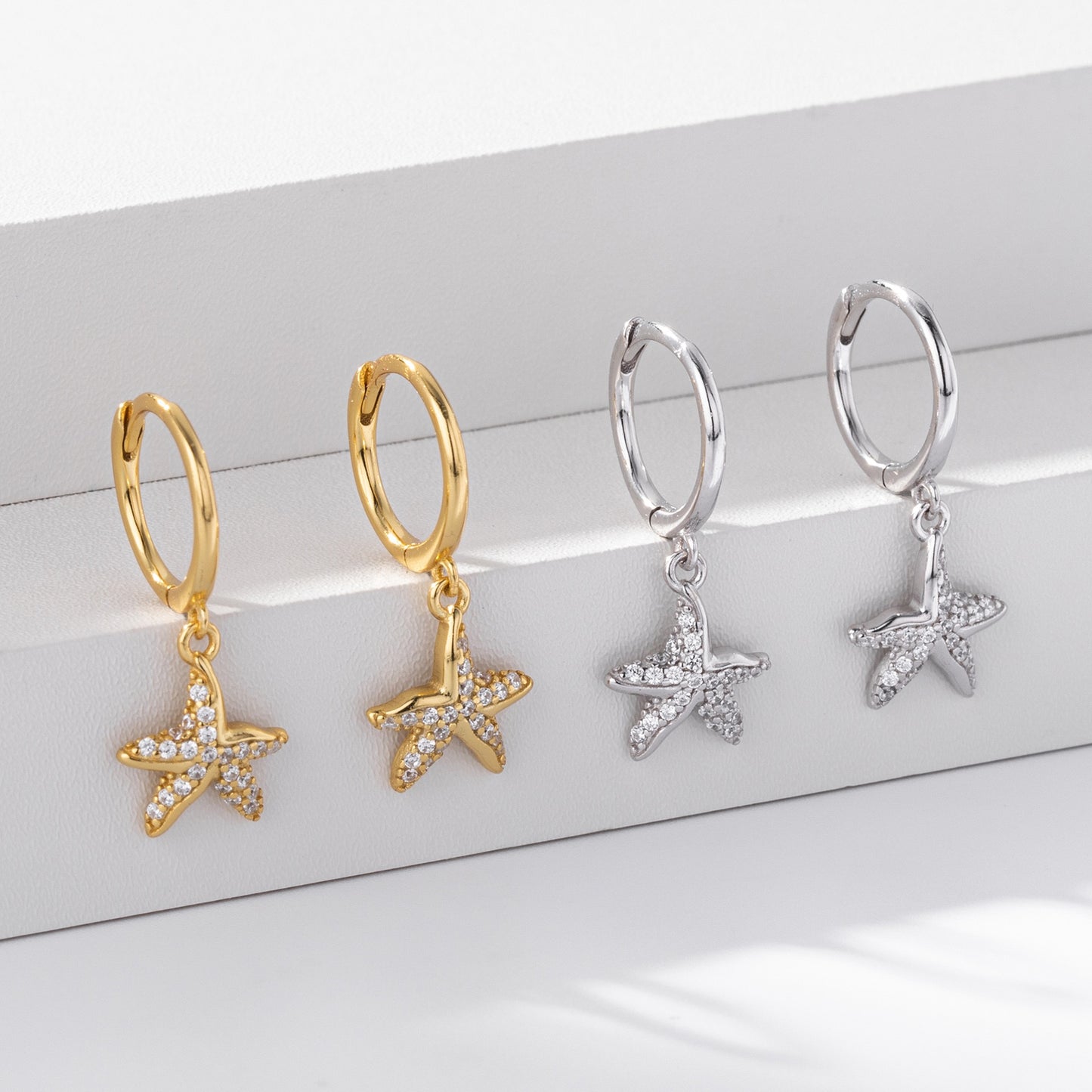 Sterling silver sea starfish hoops