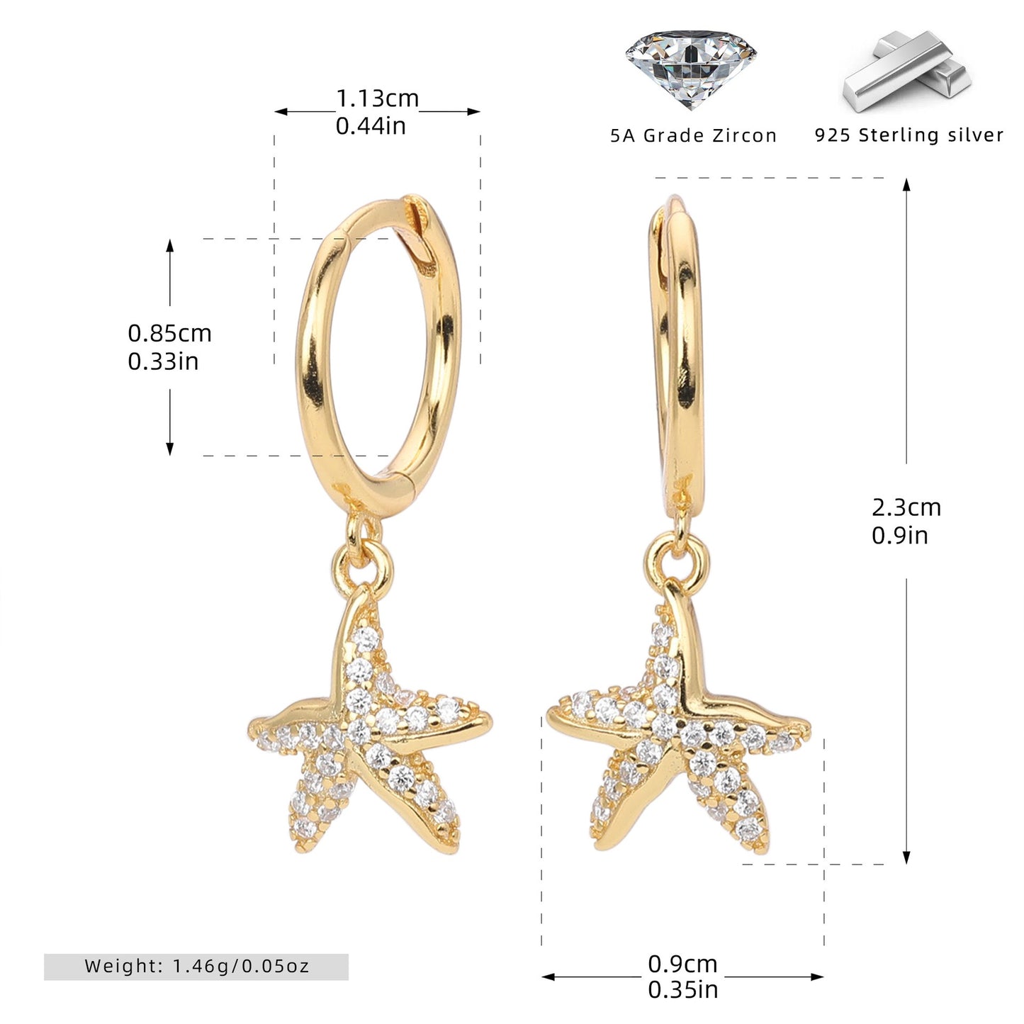 Sterling silver sea starfish hoops