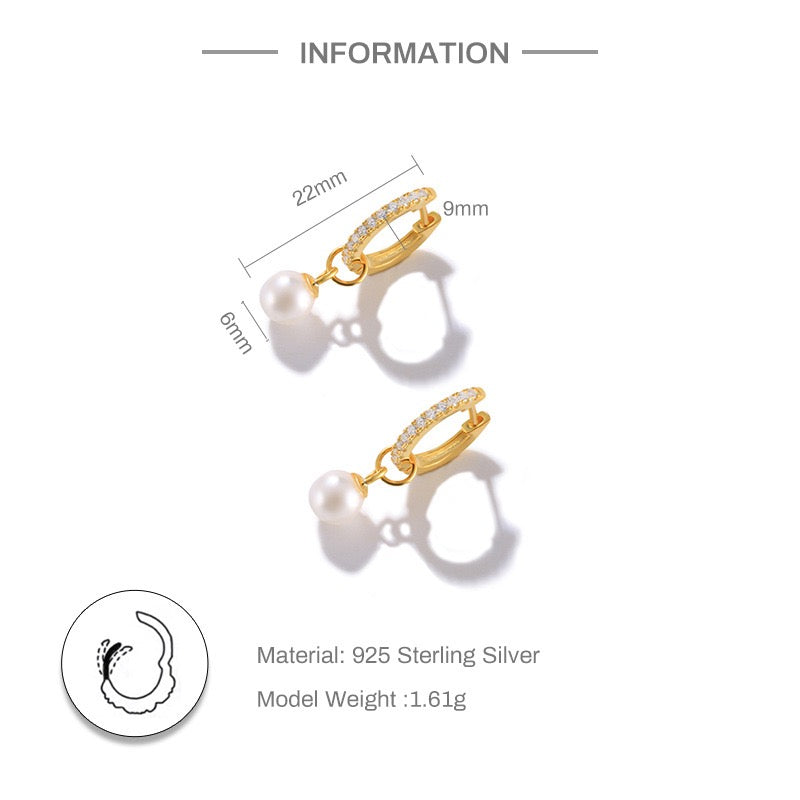 Dainty sterling silver pearly hoops