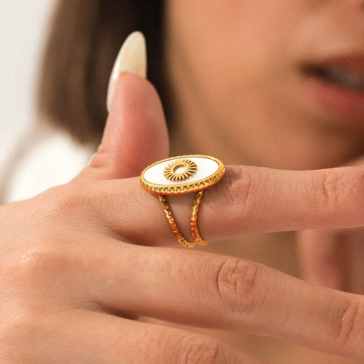 Quinn Pearly Sun rings