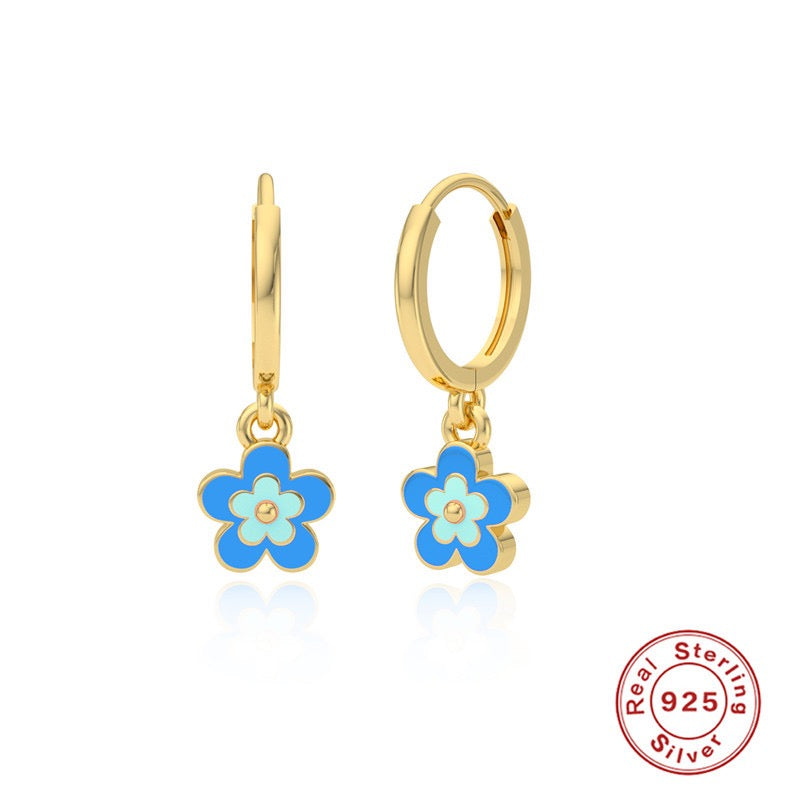 Dainty sterling silver flower hoops