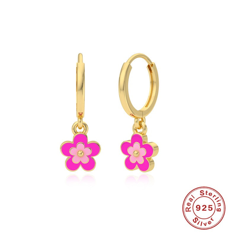 Dainty sterling silver flower hoops