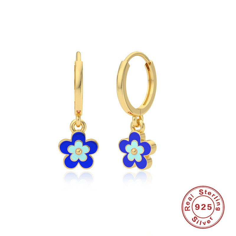 Dainty sterling silver flower hoops