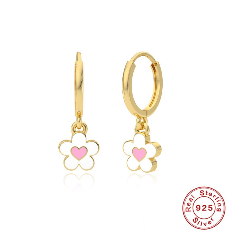 Dainty sterling silver flower hoops