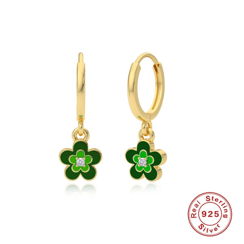 Dainty sterling silver flower hoops