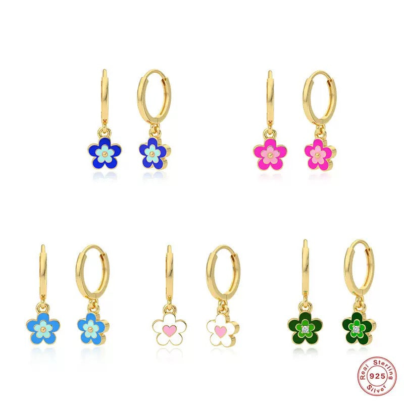 Dainty sterling silver flower hoops