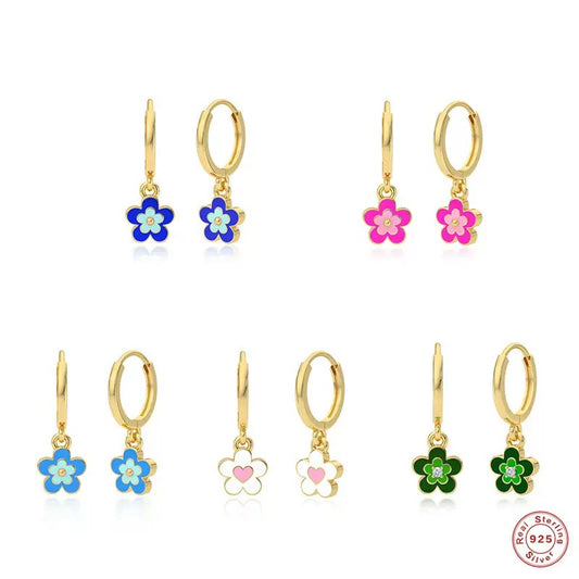 Dainty sterling silver flower hoops