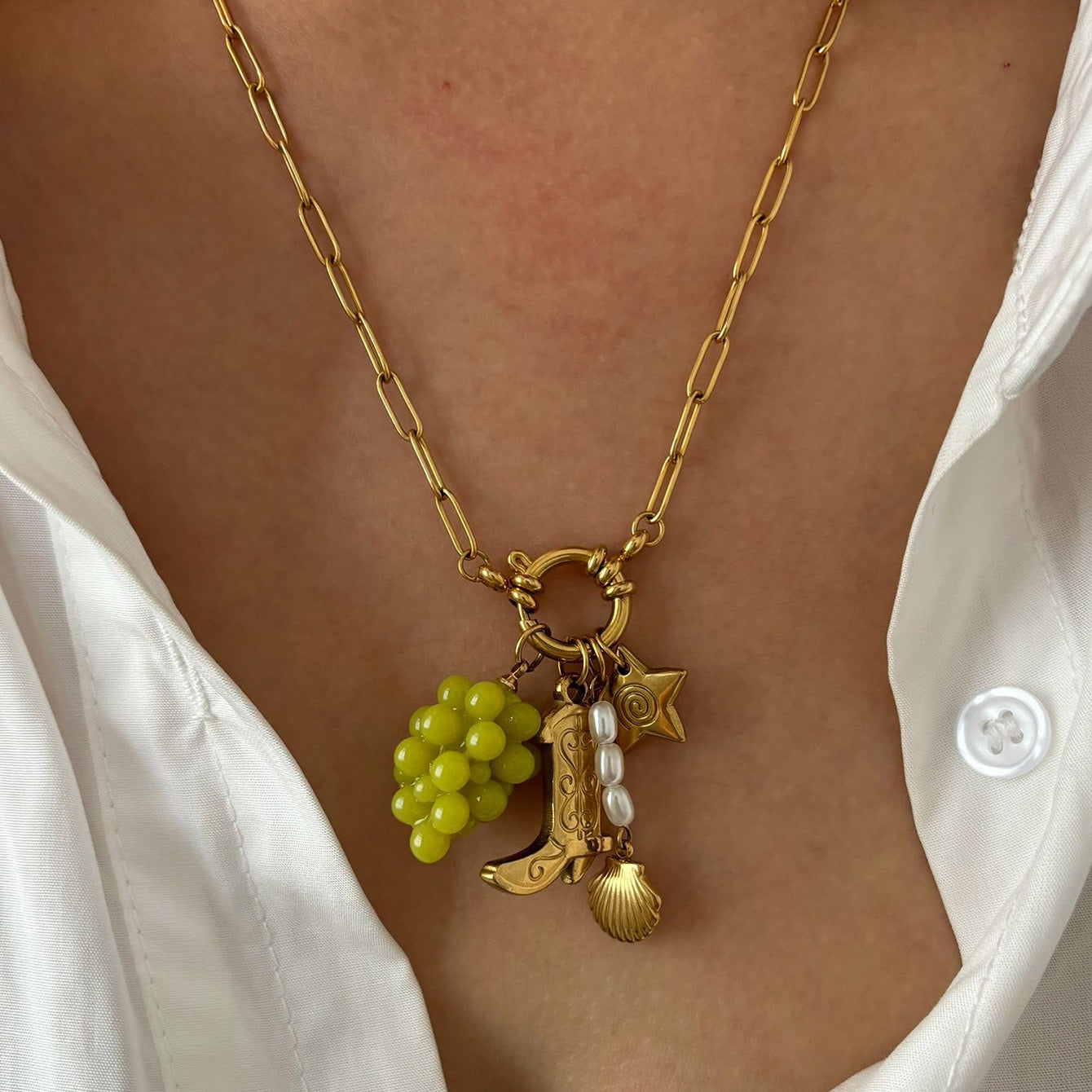 Green grape charm necklace