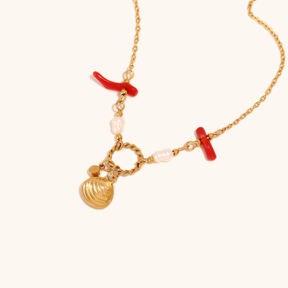 Red coral mini shell necklace