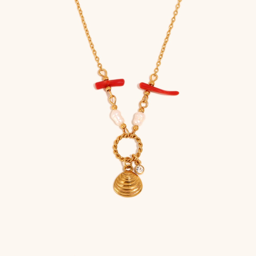 Red coral mini shell necklace