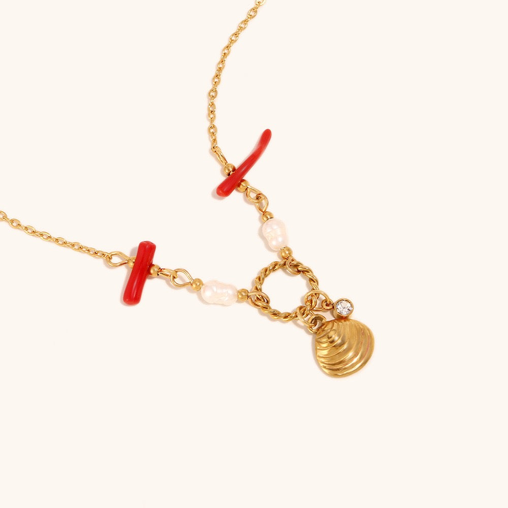 Red coral mini shell necklace