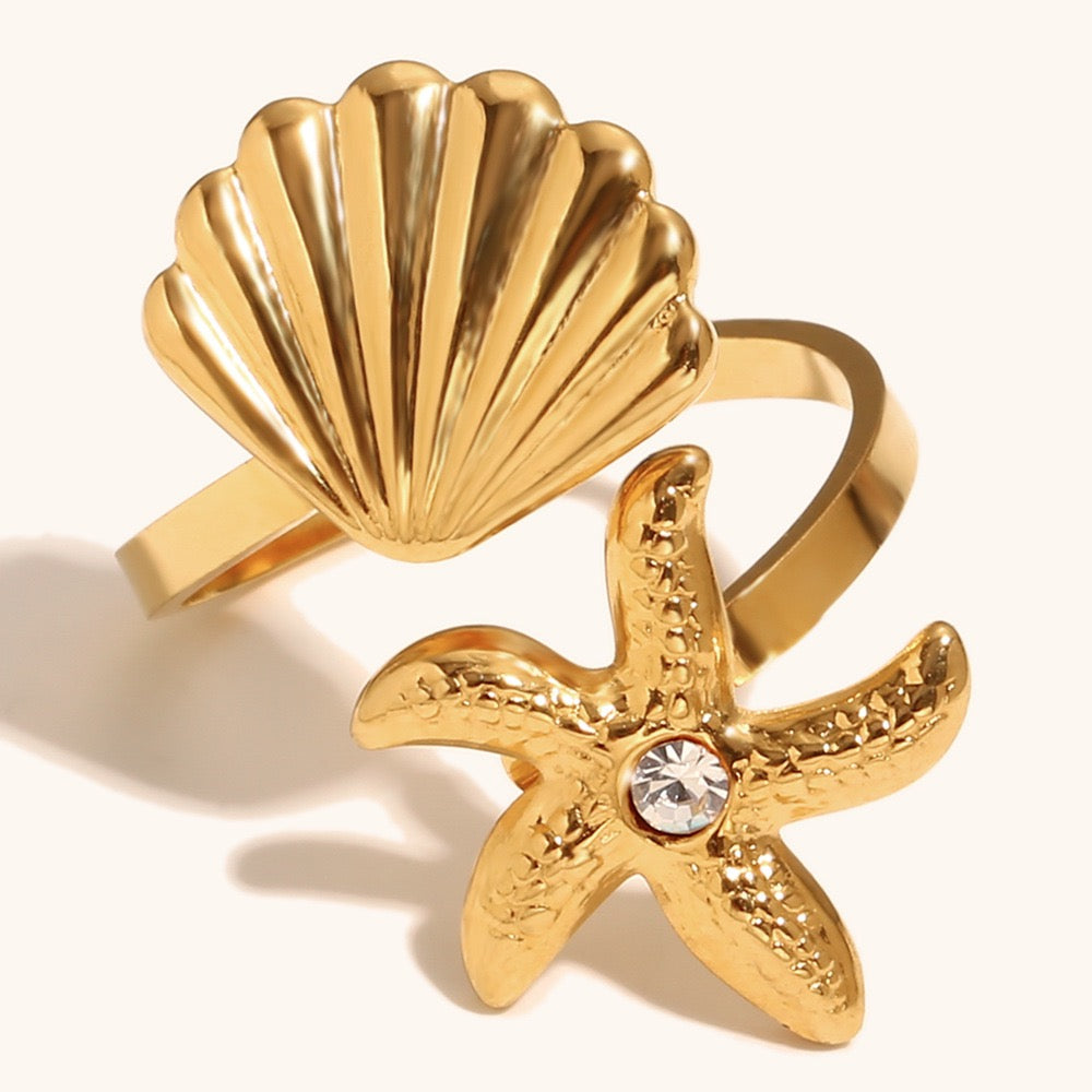 Lucinda shell starfish ring