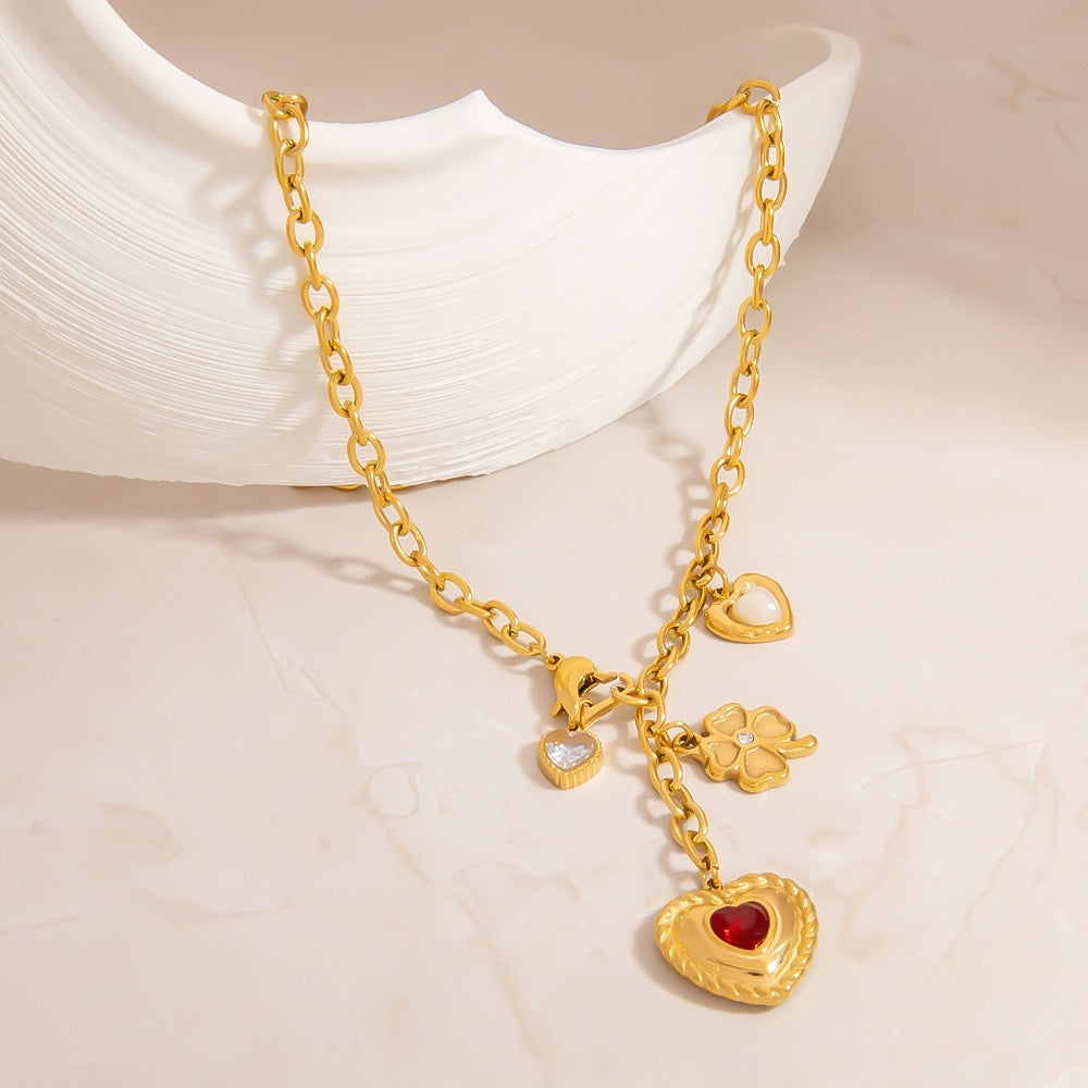 Red heart charm necklace
