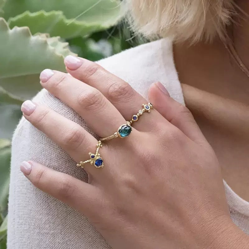 Sterling silver blue crown ring