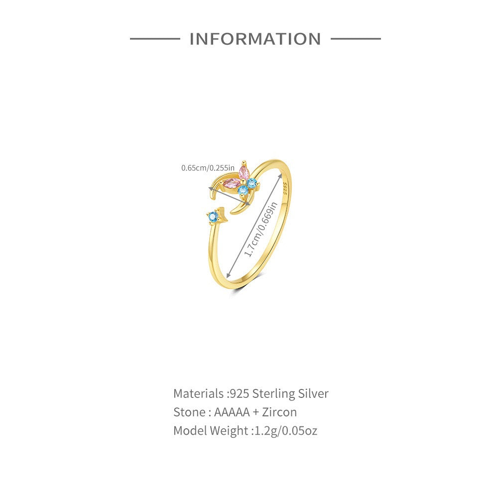 Dainty butterfly sterling silver rings